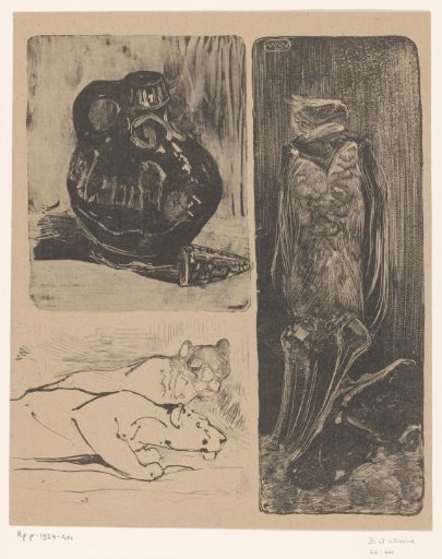 Vase, lionesses and a vulture