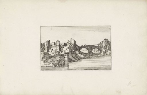 Town with a bridge over a river