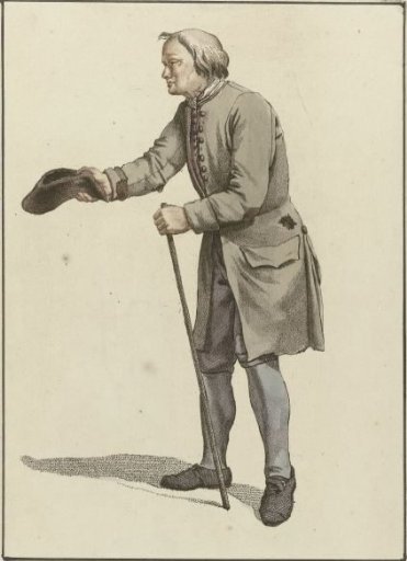 Beggar with hat and staff