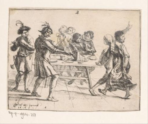 Musicians and Dancing Soldiers in an Inn