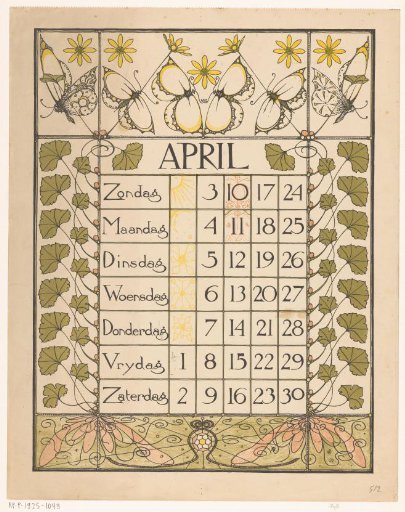 Calendar page for April 1898
