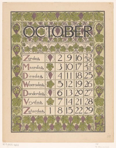 Calendar page for October 1898