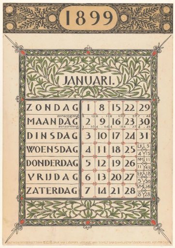 Calendar page for January 1899