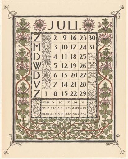 Calendar page for July 1899