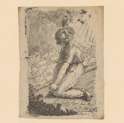 Kneeling young figure with folded hands