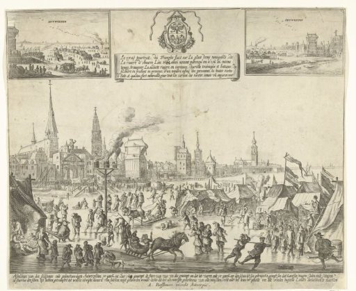 Ice entertainment on the frozen Scheldt in Antwerp, 1684