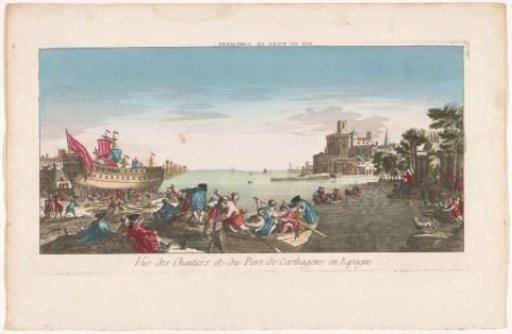 View of a harbor with a shipyard at Cartagena