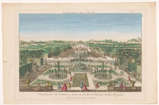 View of the fountains in a garden of the King of Spain