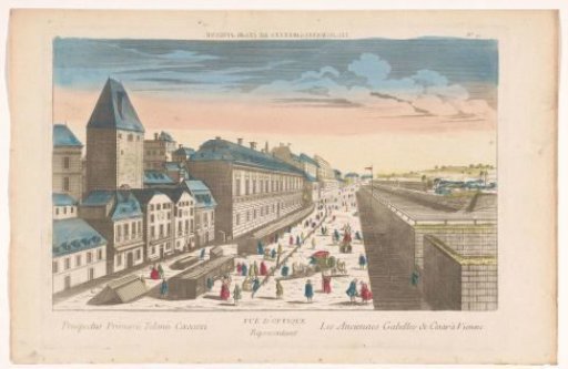 View of a street with wooden stalls in Vienna