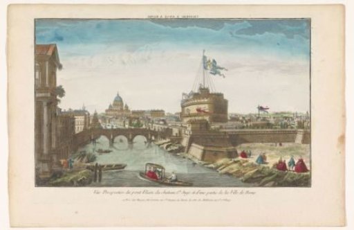 View of the Castel Sant'Angelo and the Ponte Sant'Angelo over the Tiber river in Rome