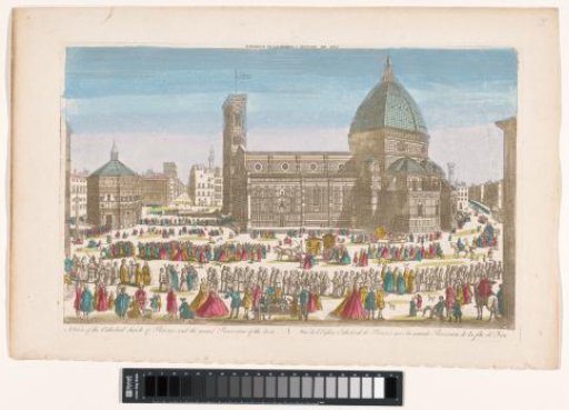 View of the Cathedral in Florence with a procession on Corpus Christi Day