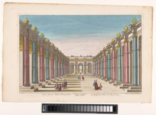 View of a colonnade of a palace in St. Petersburg