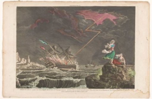 View of a Ship Struck by Lightning at Sea