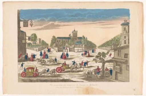 View of streets and a square with a church in the vicinity of the city of Leiden