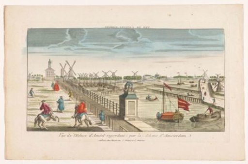 View of the Hogesluis towards the Buiten-Amstel, the Amsteldijk and the mills along the Zaagmolensloot in Amsterdam