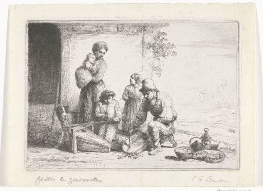 Kettle Mender Repairs a Pot While a Woman and Children Watch