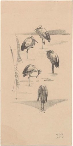 Greeting card with five storks
