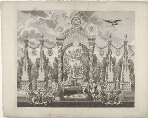 Allegory in honor of Frederick William II, King of Prussia, for his restoration of the stadtholdership of William V, Prince of Orange-Nassau, 1787