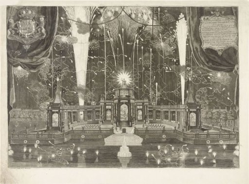 Fireworks in Honor of the Peace of Aix-la-Chapelle at the Pavilion on the Court Pond in The Hague in 1749