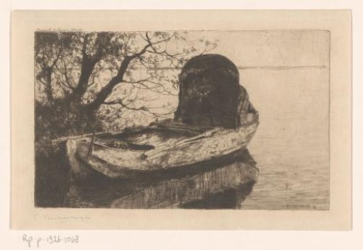Moored rowing boat with a canopy