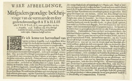 Text Plate for the Print of the Battle of Lens, 1648