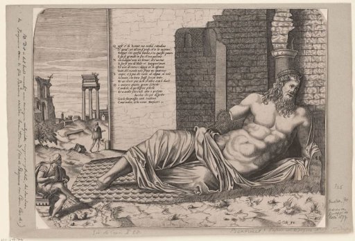 A draftsman by the statue of the Tiber (Marforio)