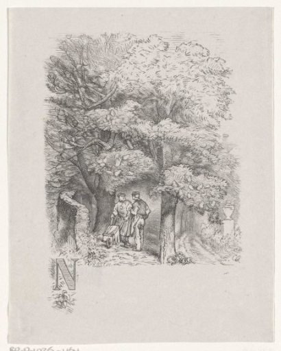 Letter N and a Landscape with Two Men and a Wheelbarrow