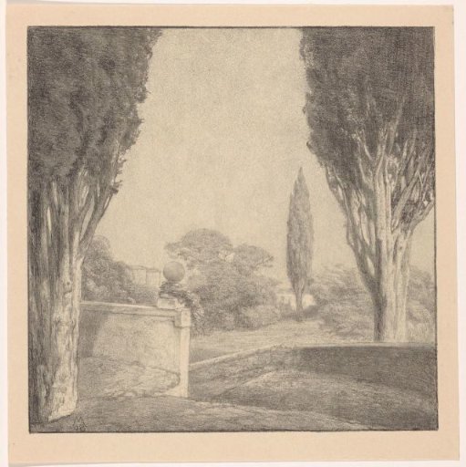 Landscape with wall and cypress