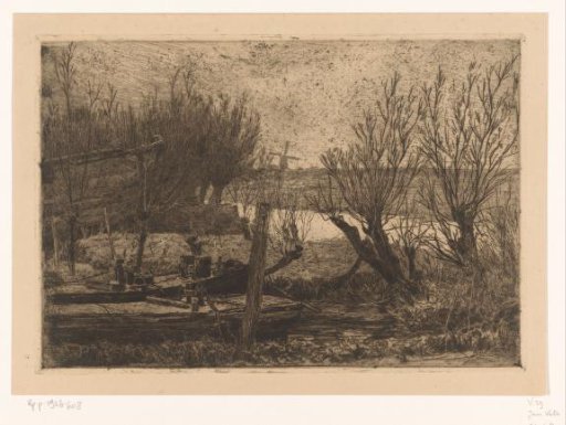 Landscape with barges in a ditch near a canal