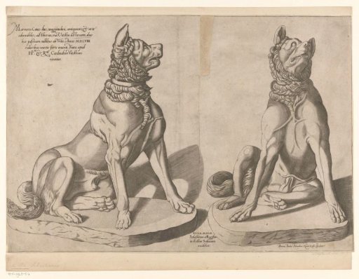 Two sculptures of dogs