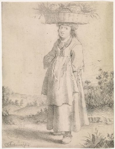 Peasant woman with a basket on her head