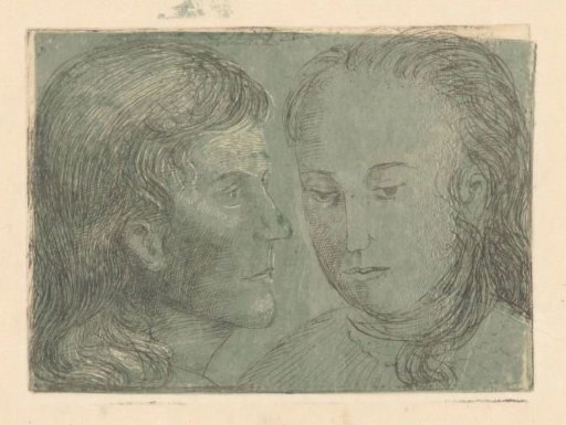 Young man in profile and woman