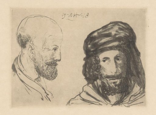 Self-portrait in profile and figure with cap