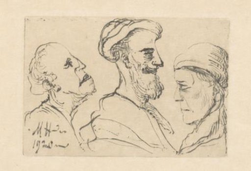 Two men and a woman in profile