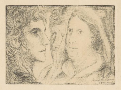 Woman with headscarf and two young men