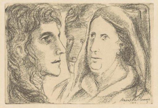 Woman with headscarf and two young men