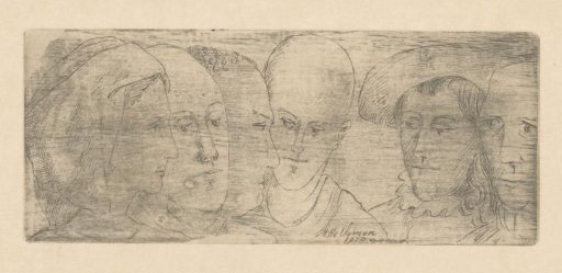Woman with headscarf and five men