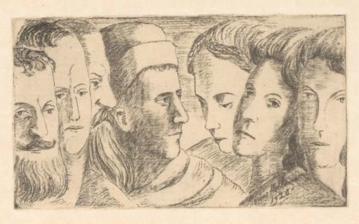 Four male heads and three female heads