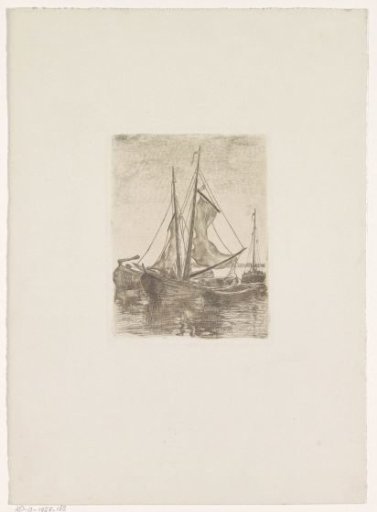 Sailing ships, one with a flapping sail