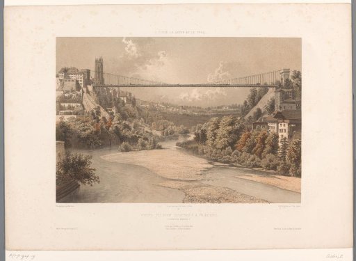 View of the large hanging bridge in Fribourg