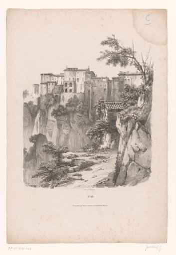 Mountain landscape with houses on a rock
