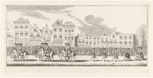 Soldiers on horseback and the Swiss Guard in the funeral procession of Princess Anna of Hannover in Delft, 1759