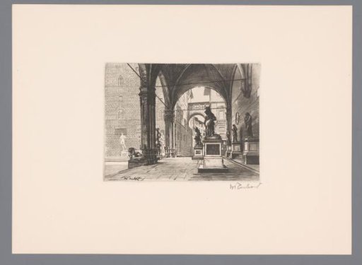 Loggia dei Lanzi in Florence with the David by Michelangelo on the Left