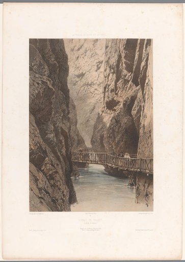 Walkers on a bridge through the Trient Gorge