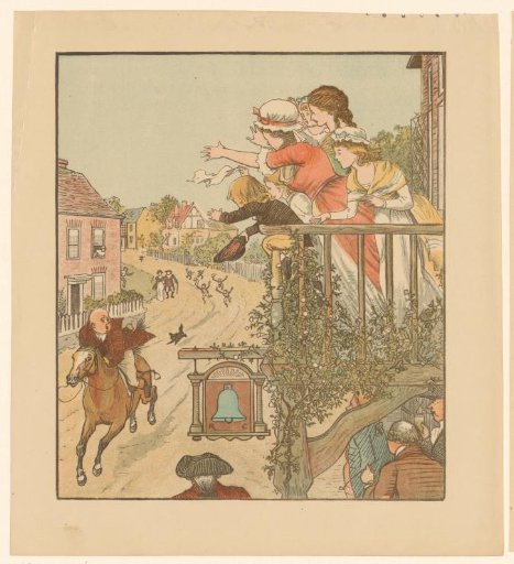Women and children wave from a balcony to a rider