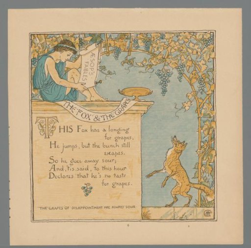 Man and fox under grapevines