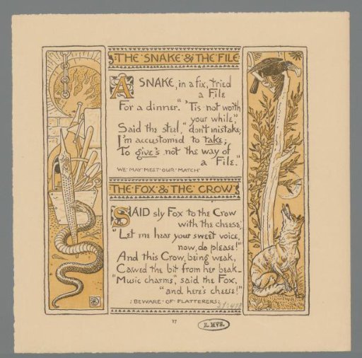 Snake at a File and Fox at a Tree with a Crow