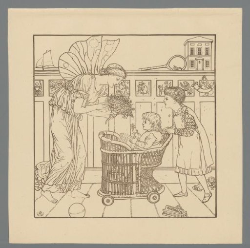 Fairy gives flowers to a child