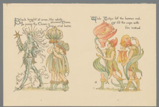 Knight and four men in flower costume
