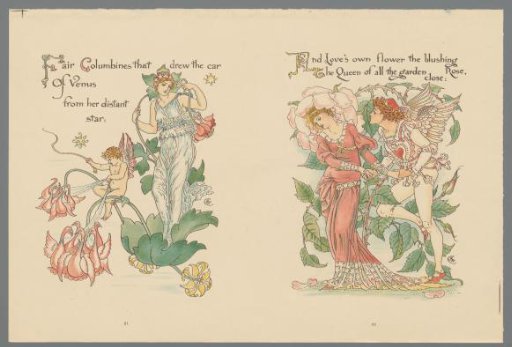 Woman with flowers and lovers surrounded by a rose